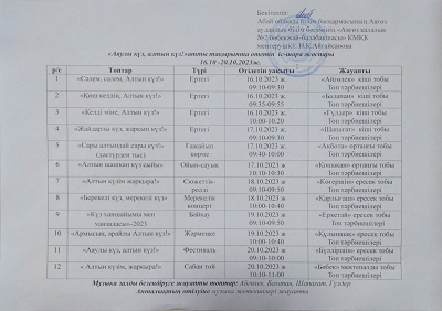 "Аяулы күз, алтын күз" апталығының жоспары