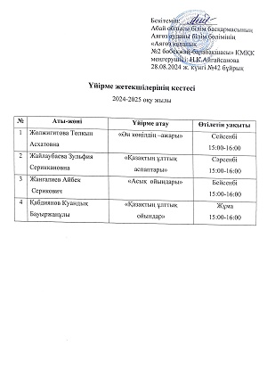 Үйірме жетекшілерінің кестесі