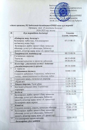 Ортаңғы топтардағы күн тәртібі